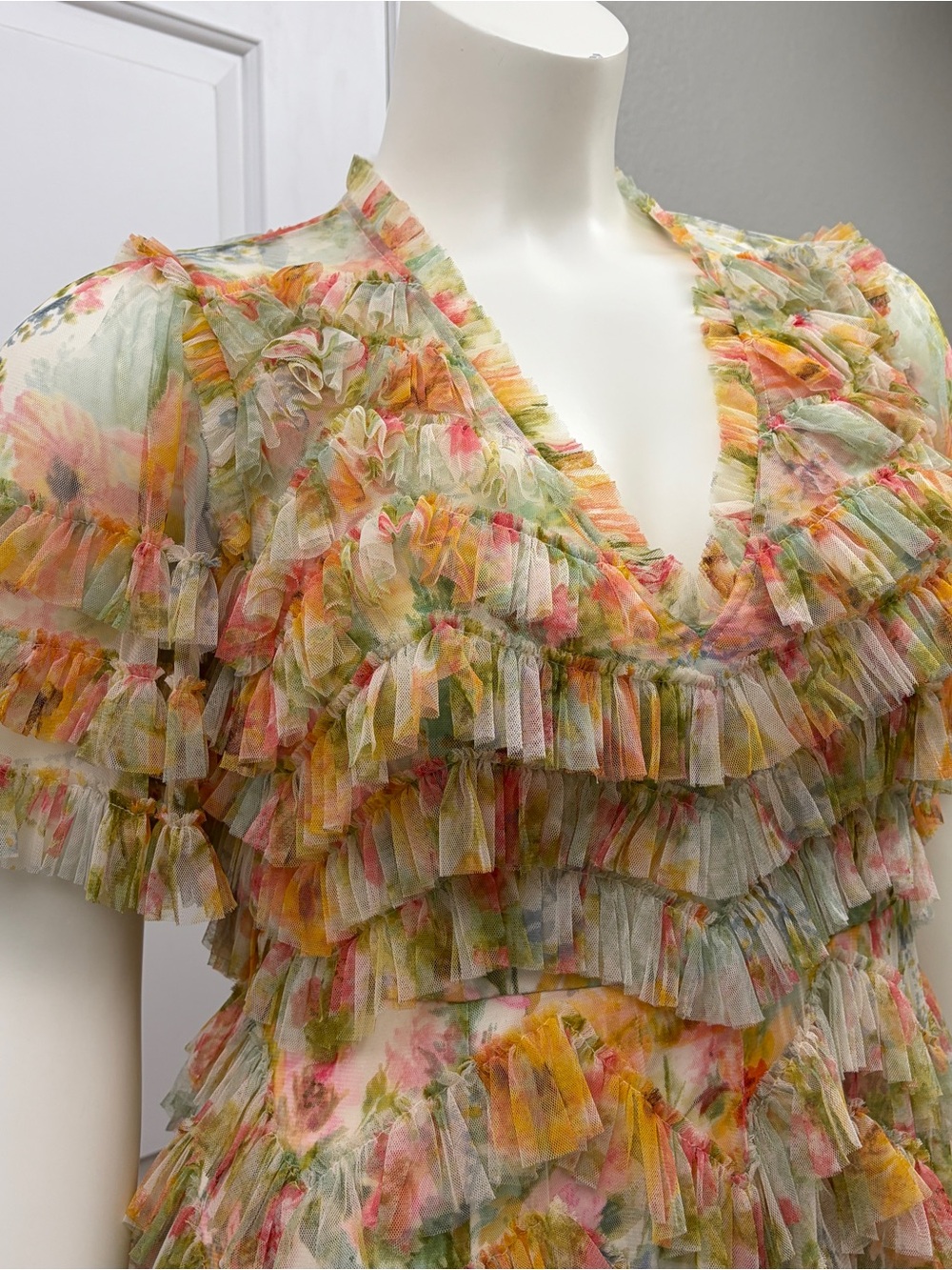 Needle & Thread Pastel Floral Tiered Ruffle Maxi Dress - Size 14 - Picture 2 of 13